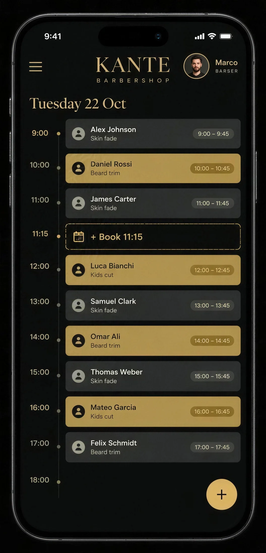 Kante, Barbershop day planner