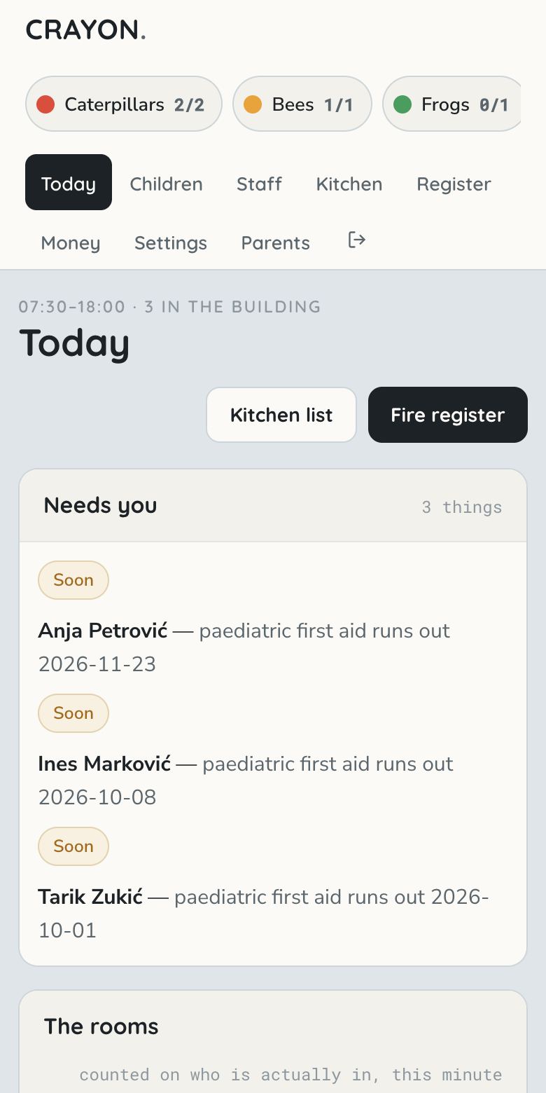 Crayon — nursery, built with Kridona