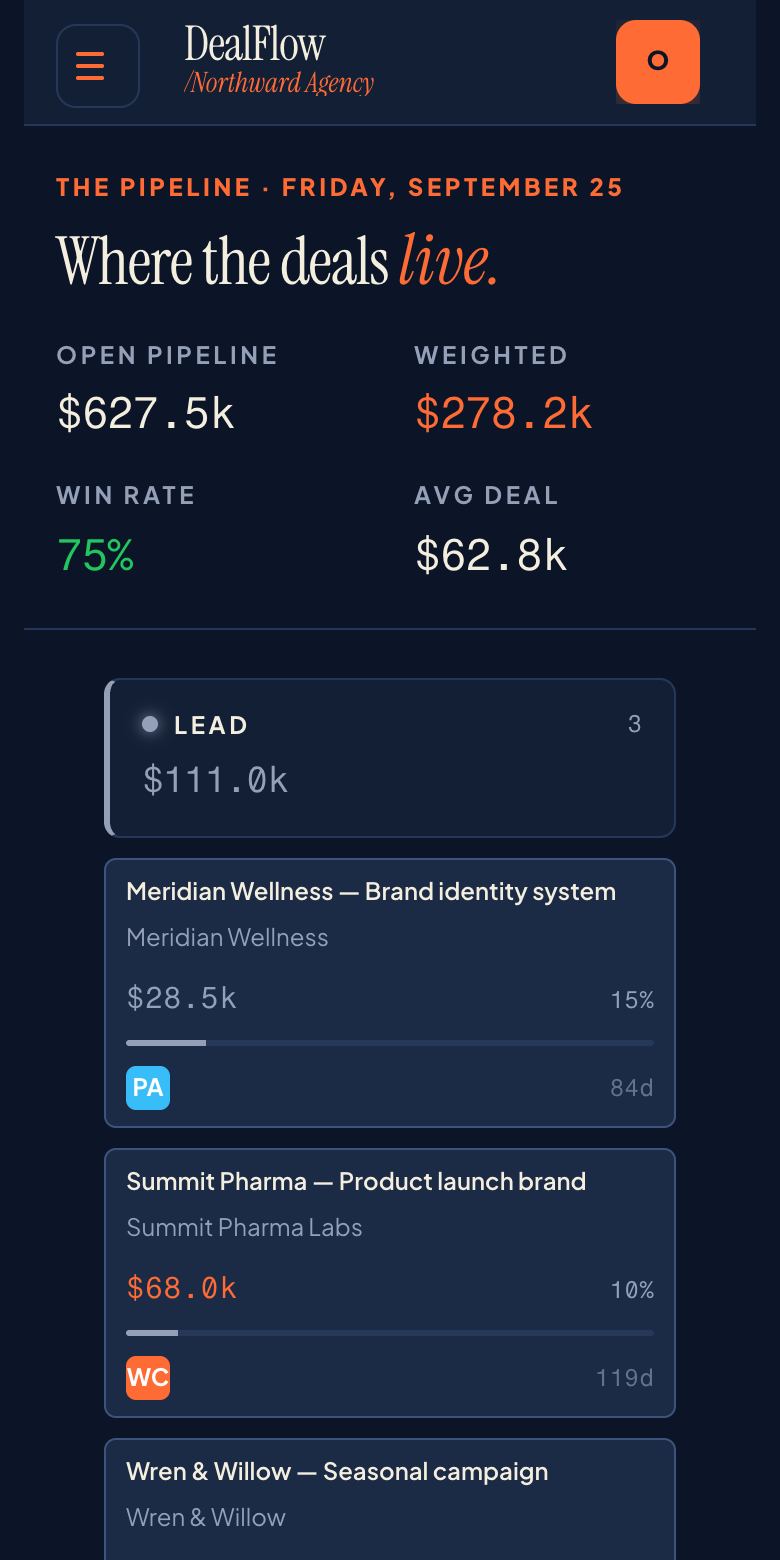 DealFlow — CRM, built with Kridona
