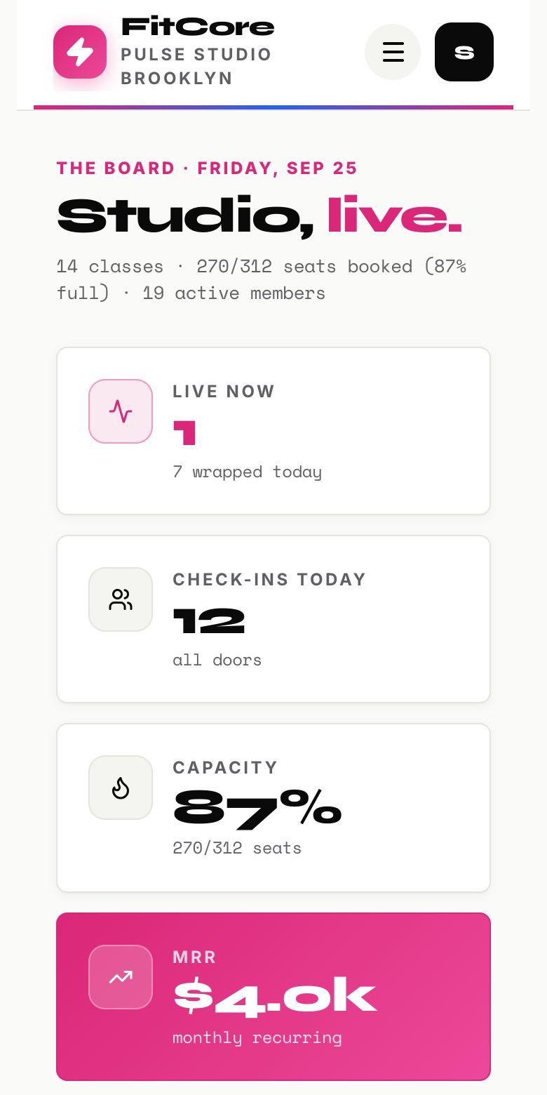 FitCore — gym & studio, built with Kridona