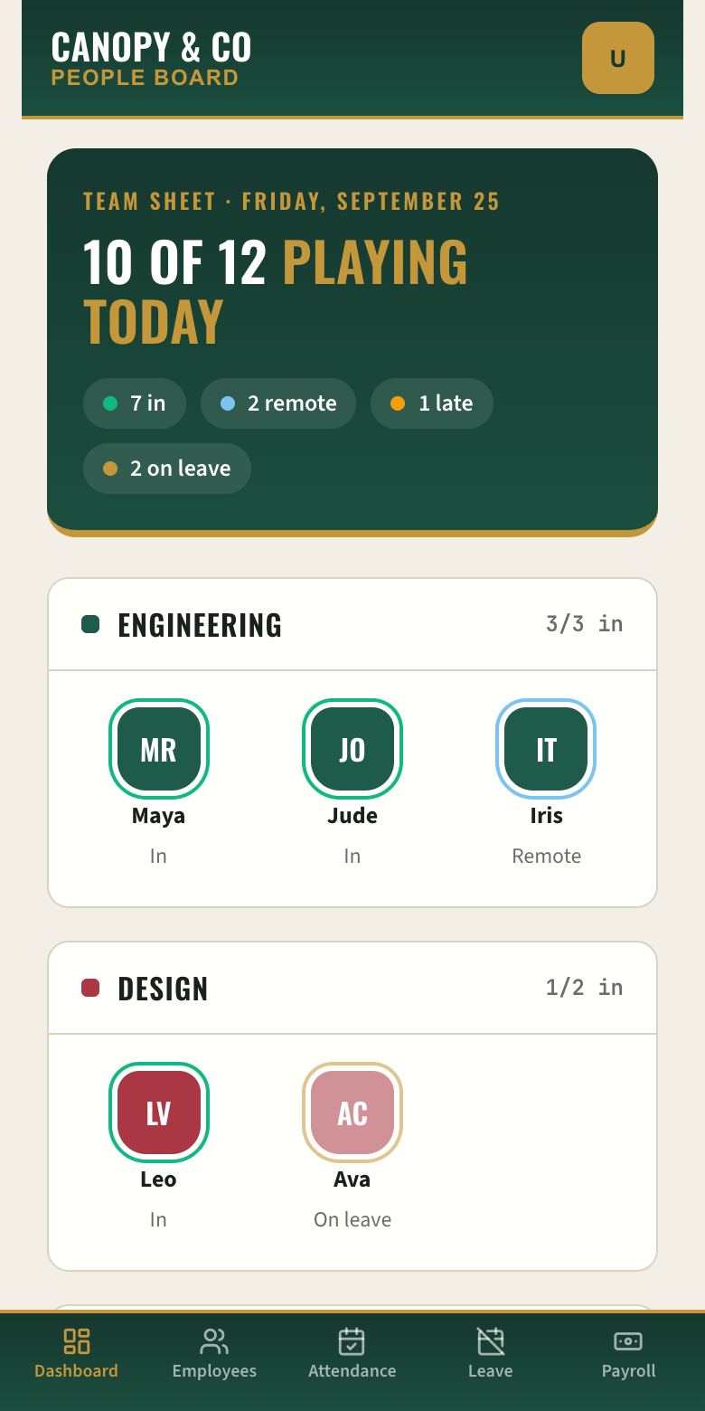 StaffHub — HR, built with Kridona