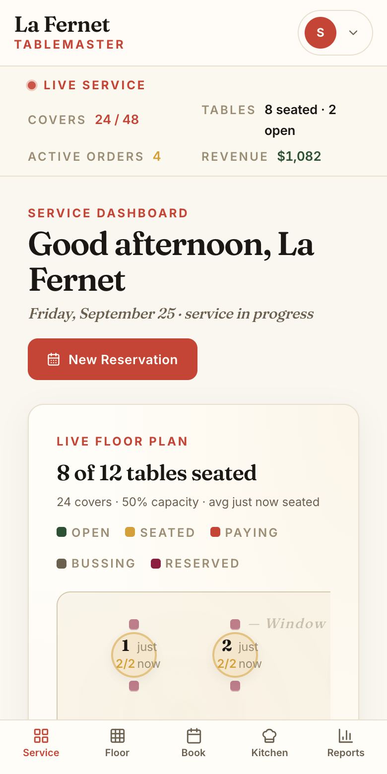 TableMaster — restaurant management, built with Kridona