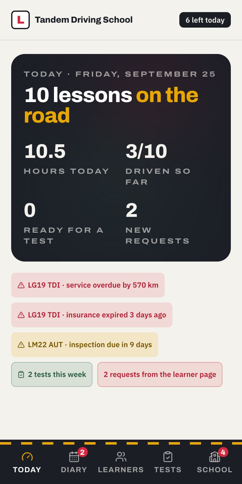 TANDEM — driving school, built with Kridona