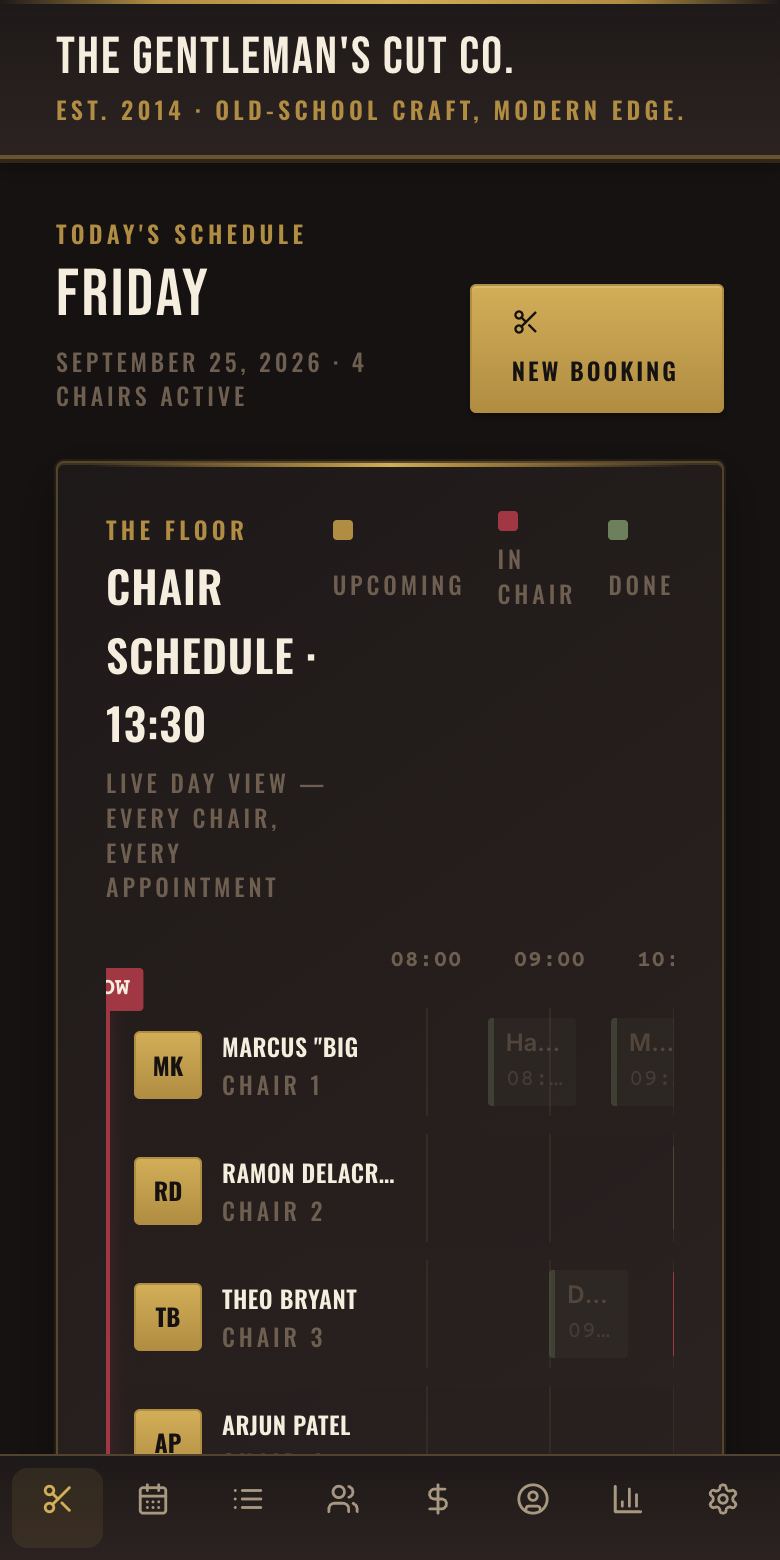 TrimTime — barbershop, built with Kridona